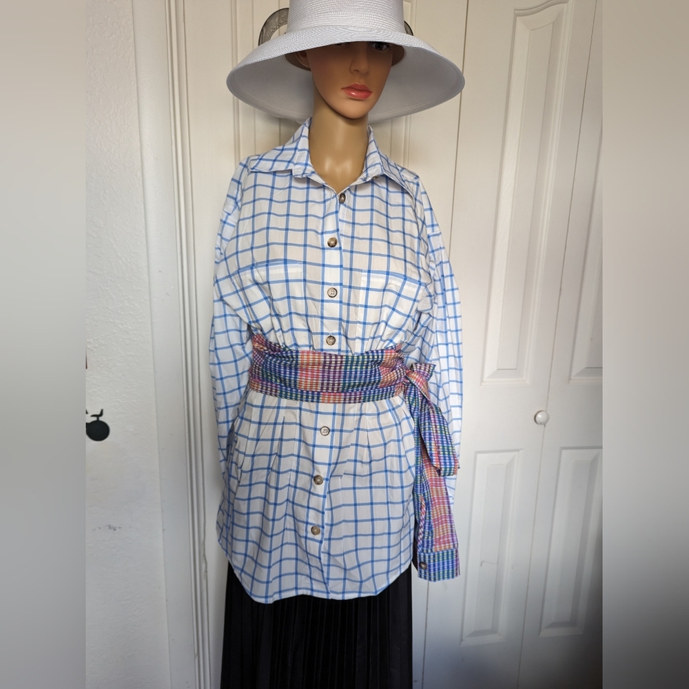 DREAM ARQUITEC PLAID BLOUSE with zipper in the back blue Size S